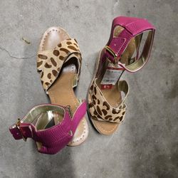 Fushia and leopard Print Wedges Shoes