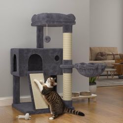 Cat Tree 36 Inches Cat Tower with Hammock, Sisal Scratching Post for Indoor Kittens, Small Room, Smoky Grey