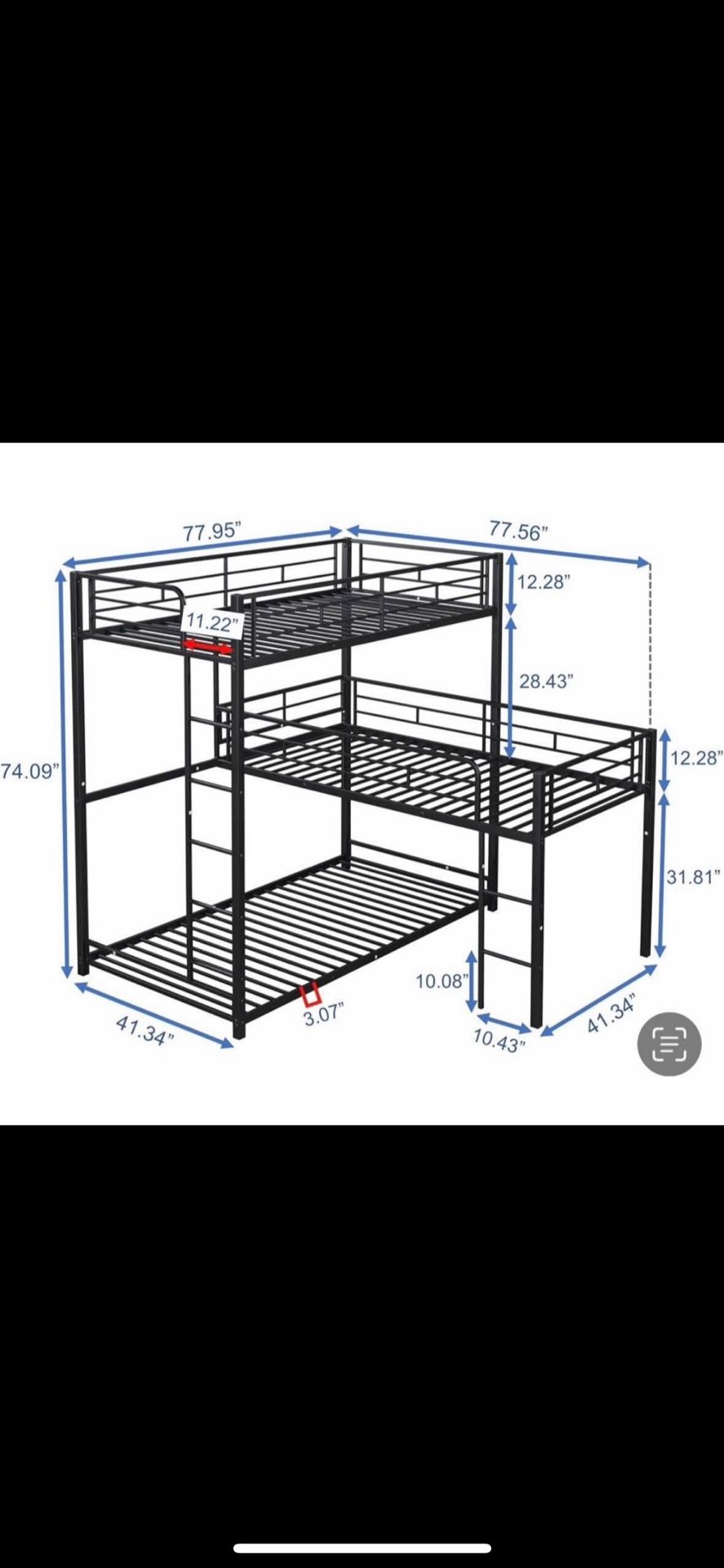 Harper & Bright Designs Black Twin Size L Shaped Metal Triple Bunk Bed