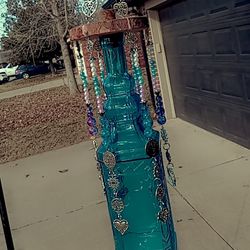 Turquoise Glass Bottle Handmade Beaded Wind-chime 