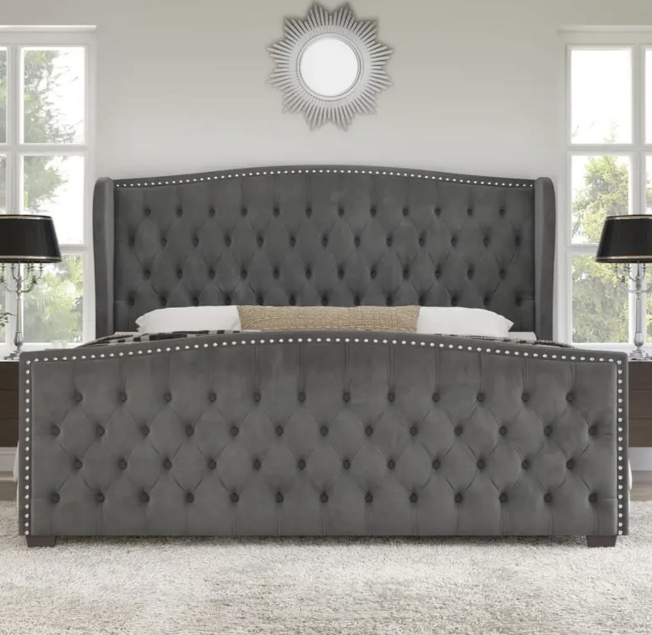 Brand New Gray King Bed ( Mattress Sold Separately )