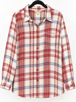 Lucky Brand Women’s Red Plaid Multi Color Long Sleeve Flannel Button Top Size 2X