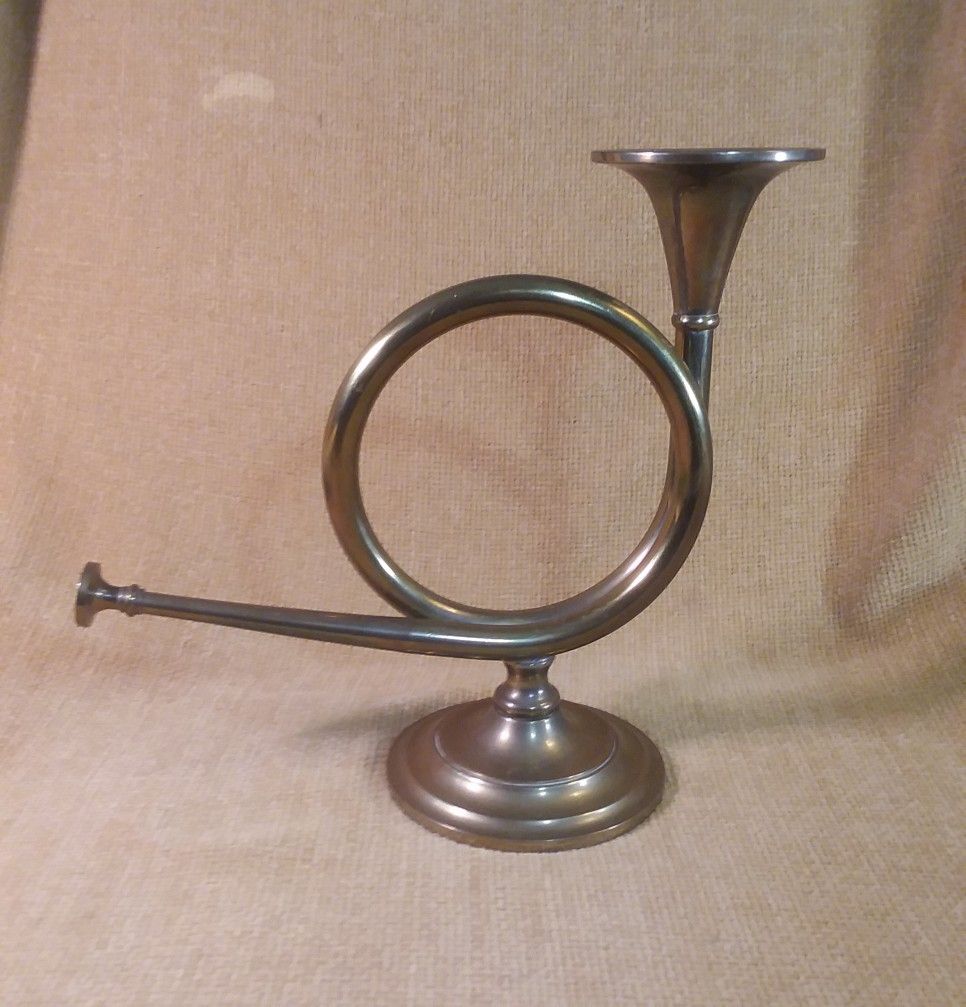 Vintage Brass Trumpet Candlestick Holder
