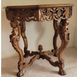 Antique French Cherub Carved Table