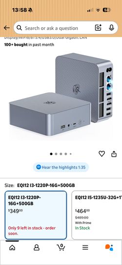 Beelink EQI12 Mini PC,Intel 12th Gen Core i3-1220P (10C/12T,up to 4.4GHz),Mini Computer with 16GB DDR4 RAM 500GB M.2 2280 PCle 4.0x4 SSD,4K Dual Scree
