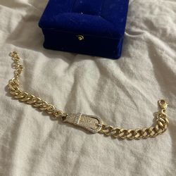 Gold Cuban Link Bracelet with Crystal Buckle Detail