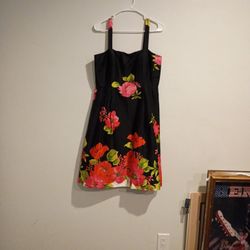 Jessica Howard Black Floral Sleeveless Fit and Flare Summer Dress 