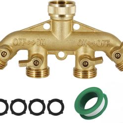 LIFYNSTE 4-Way Brass Hose Splitter, 3/4" Heavy-Duty Brass Garden Hose Adapter Connector (NEW)