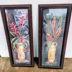 Exotic Orange Painting 1 and 2  With Matching Dark Wood  Frame For $40 For Both