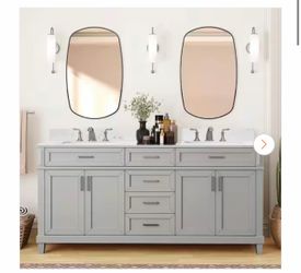 Talmore 72 in. Double Sink Freestanding Sky Grey Bathroom Vanity with White Engineered Carrara Marble Top (Assembled)