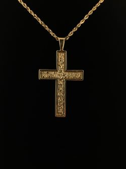 14k Gold - CROSS PENDANT WITH WOOD STYLE