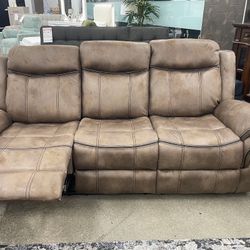 Brown Leather Reclining Sofa + Loveseat