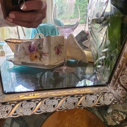 Vintage “Brass” Gold Filigree Mirror Vanity Tray Easel Shabbychic Grannycore Hollywood Regency