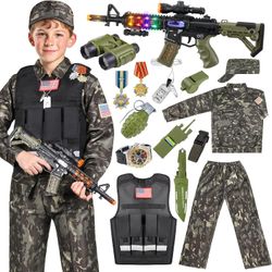 NEW - Kids Army Costume Age 6-9 Halloween Many Toys & Pretend Play