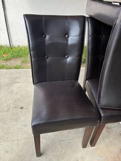 Set 4 Dark Brown Faux Leather Dining Chairs Set