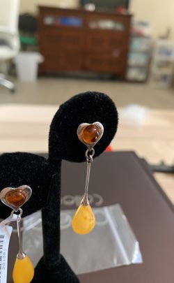 Amber Sterling silver earrings , 2 inch length