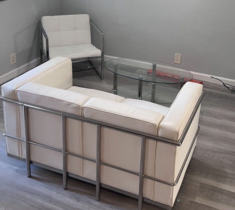 White Loveseat and Chair