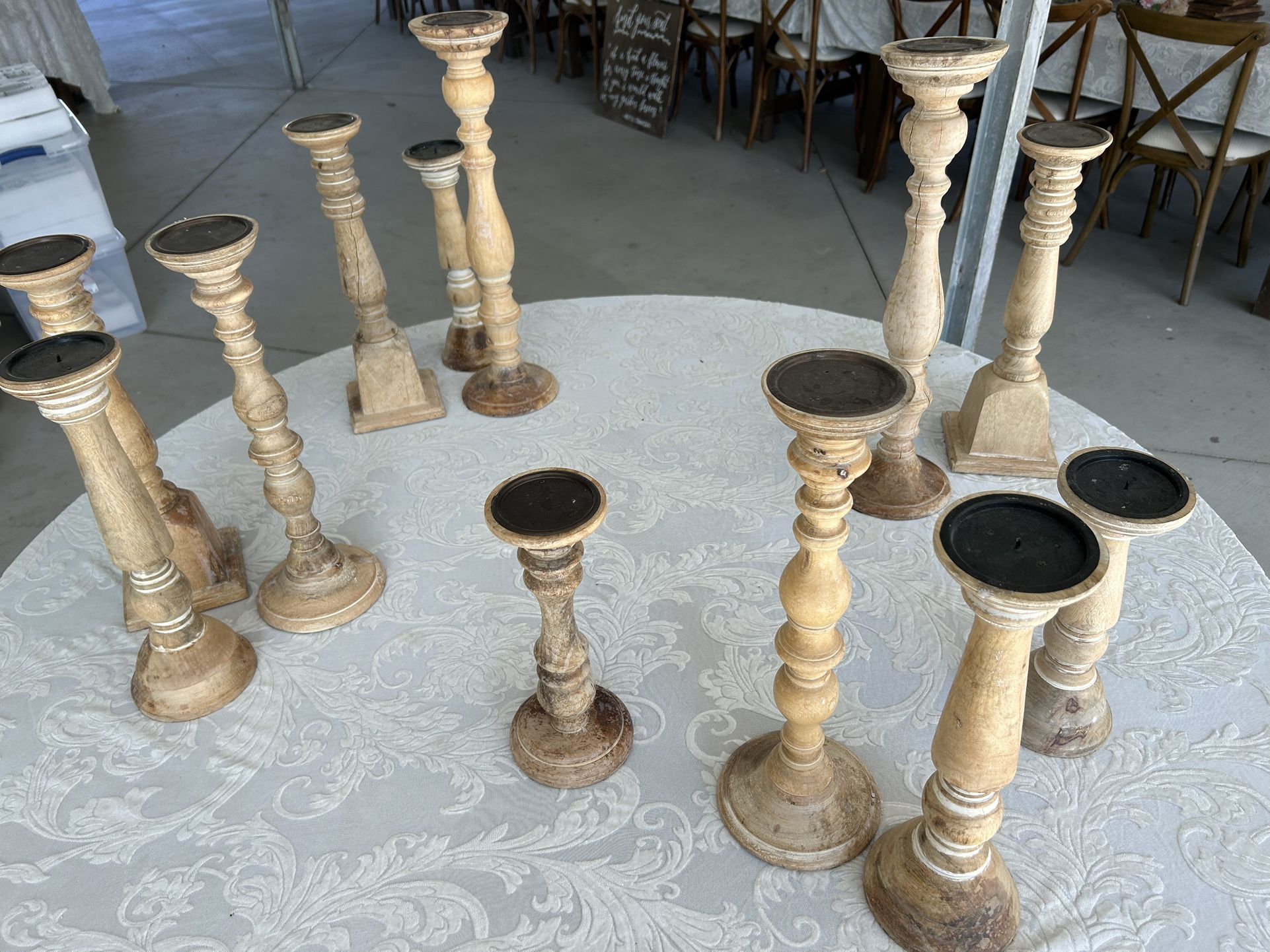 Tall Wooden Candlestick Holders In 3 Heights