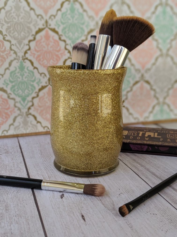 Gold Glitter Make Up Brush Holder