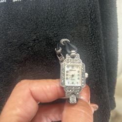 Vintage Judith Jack Sterling Marcasite leather Band