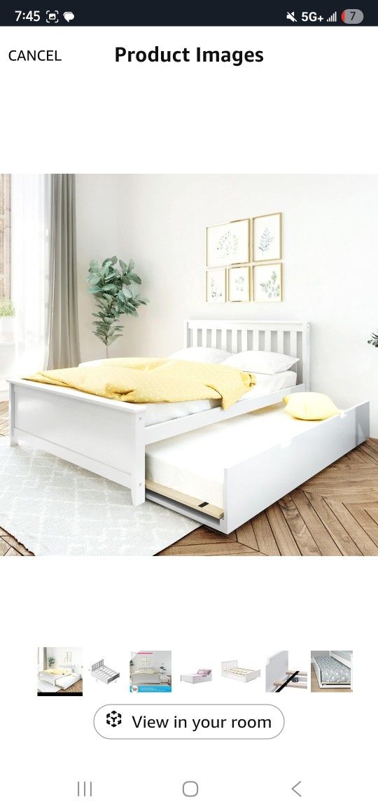 Max & Lily Twin Bed, Wood Bed Frame with Headboard For Kids with Trundle, Slatted, White