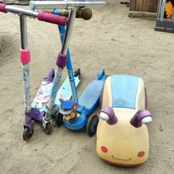3 Kid Scooters & Slug Cart MUST TAKE ALL