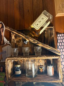 Rustic Wood Bar Shelf with Rope Detail