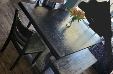 Dining Table w/ Chairs, Bench, and Extensions.