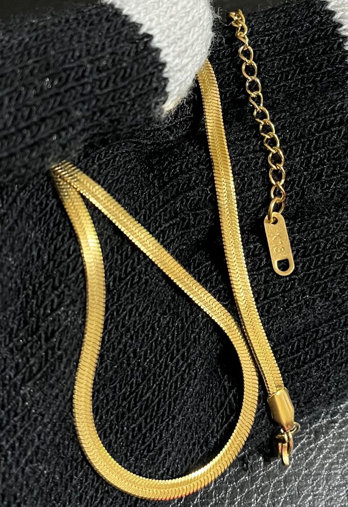 18'' 18k GOLD FILLED CHOKER NECKLACE HERRINGBONE SNAKE FLAT CHAIN