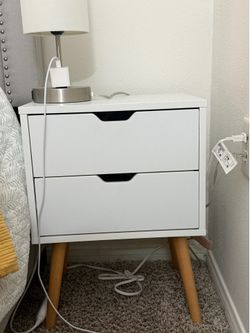 White nightstands with wooden legs- set of 2