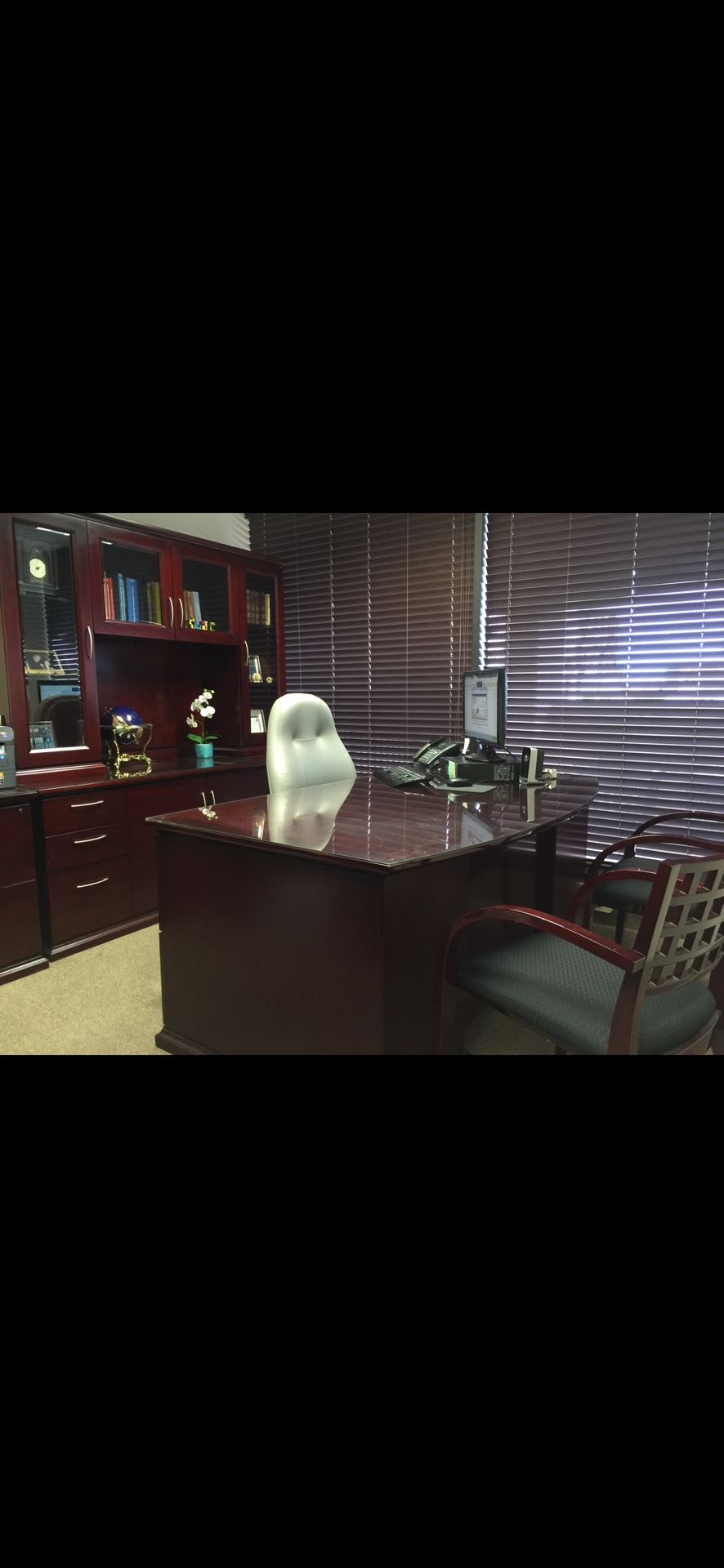 Executive Desk,Credenza, Lateral Filing Cabinet, And Chairs 