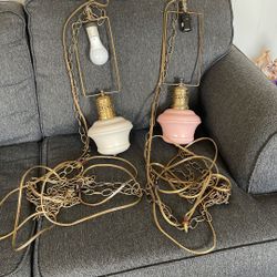 These are mid-century modern white opaline bell-shaped hanging lamp. 