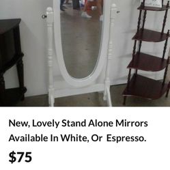 New In Box, Stand Alone Mirror Available In White Or Espresso. REDUCED For Quick Sale. $55