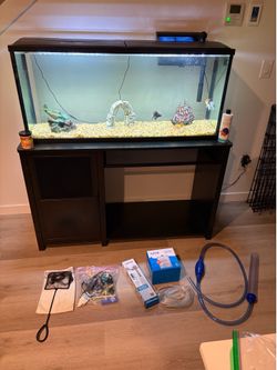 55 Gallon Aquarium Goldfish Starter Kit/Set with Tank Stand, Decor, Gravel Vac, Filter, Fish & more