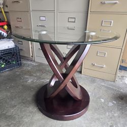 Hard Wood And Glass End Table