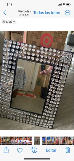 Decorative Wall Mirror with Crystal Gem Frame