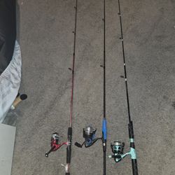 3 Fishing Rods & Reels Zebco Slingshot Rambler South Bend 