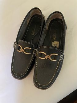 Black Leather Loafers with Gold Bit Hardware size 8