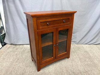 Red Chestnut Finish Glass Door Cabinet