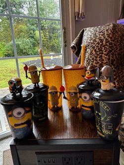 New from Movie Theater 4 Minions themed 16 oz tumblers & 2 Minions & Monsters Adventure 28 oz cups