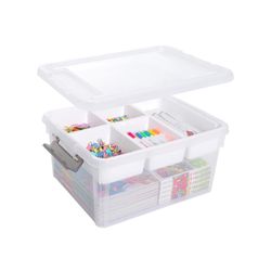 Citylife 17 QT Plastic Storage Box with Removable Tray Craft Organizers and Storage Clear Storage Container for Organizing Bead, Tool, Sewing, Playdoh