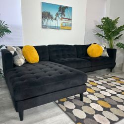 SECTIONAL COUCH SOFA BLACK VELVET - FREE DELIVERY 