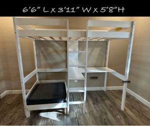 White Loft Bed with Desk and Shelves