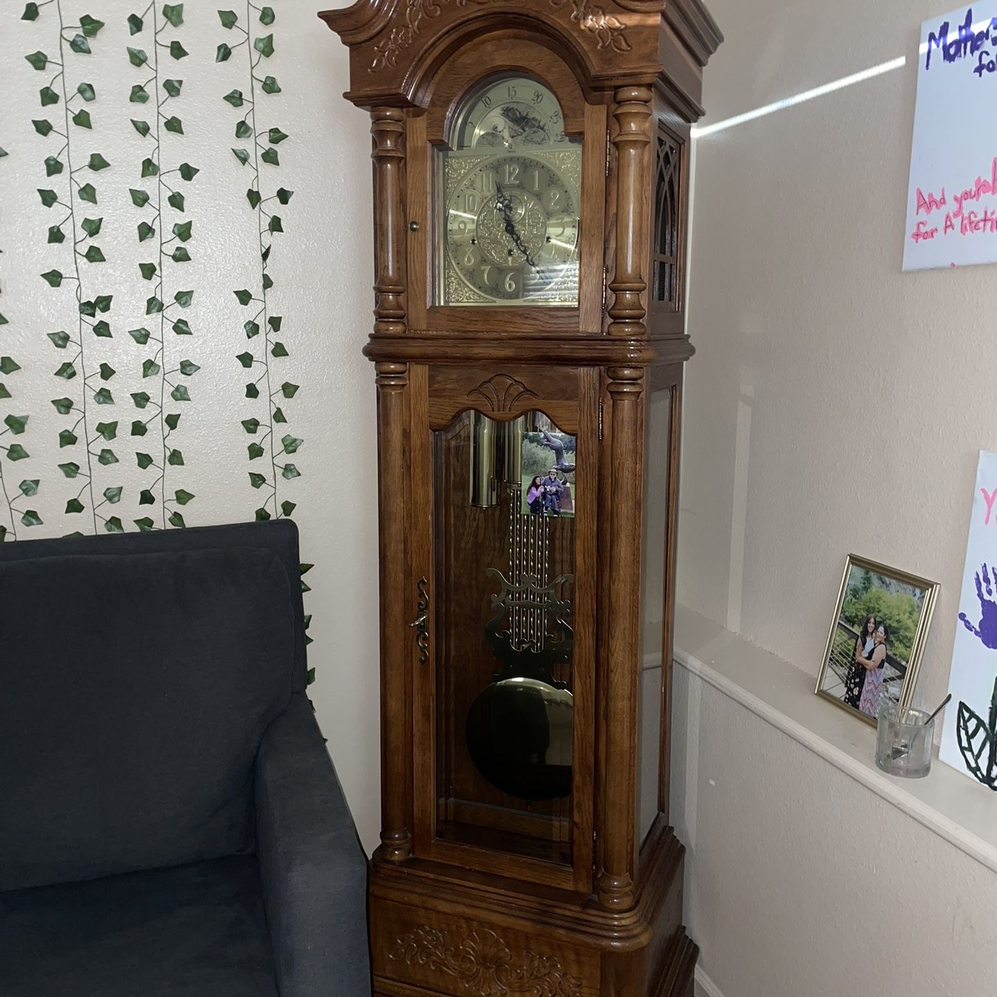 Solid Oak Grandfather Clock 