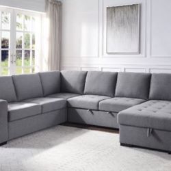 Brand New Grey Pull-out/Storage Sleeper Sectional