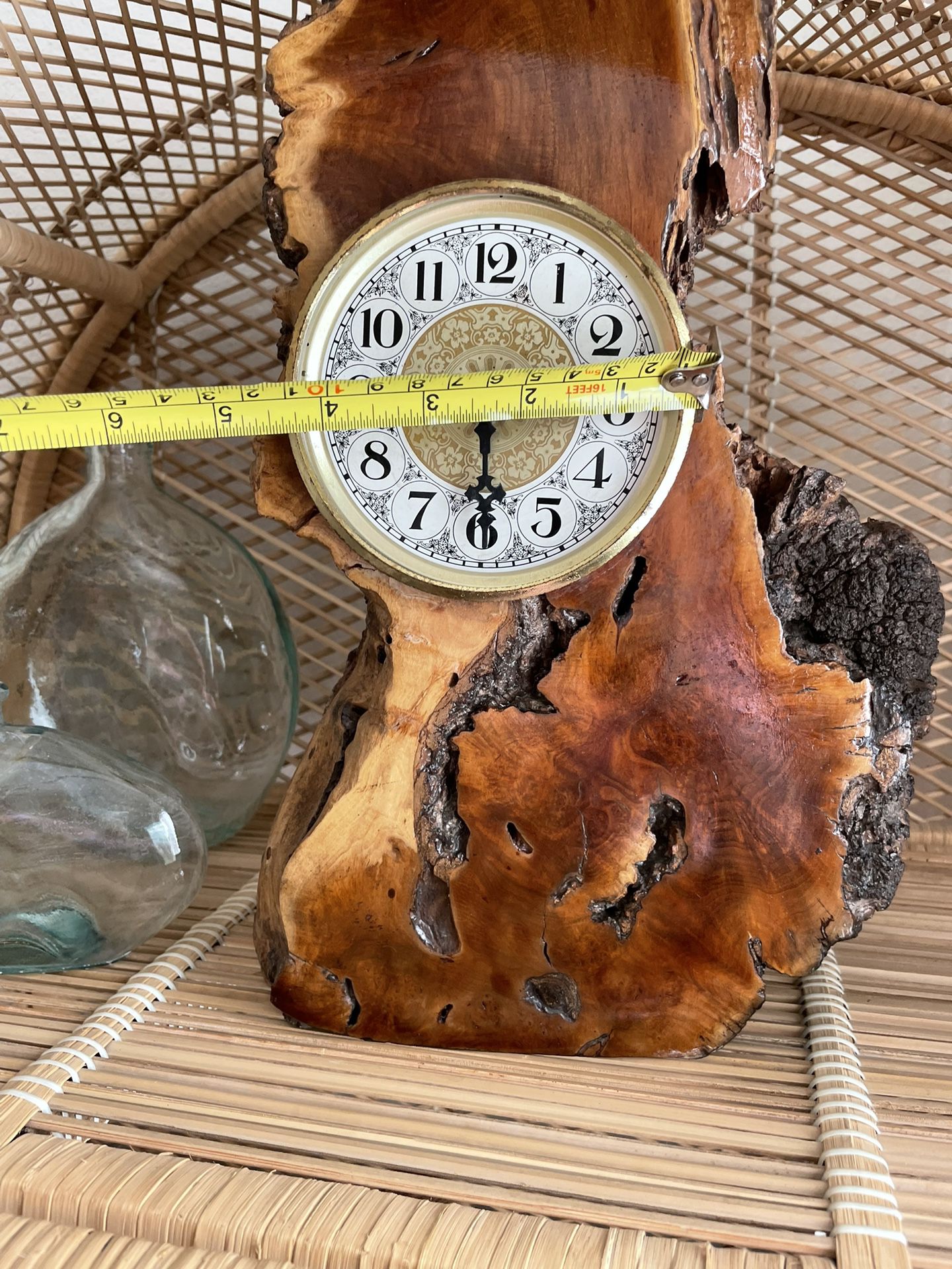Vintage Natural Burl Wood Table Clock NON WORKING Gold Tone Mid