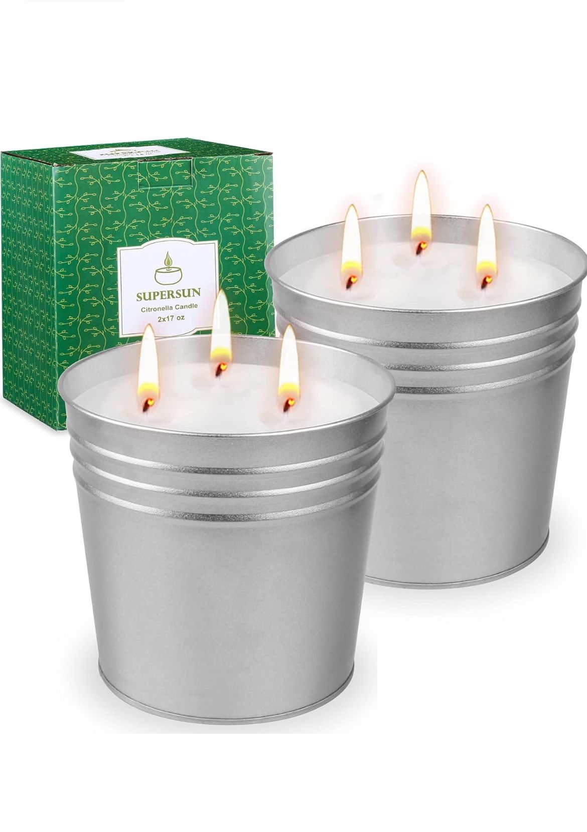Citronella Candles Outdoor Large, 17oz x 2 Pack 3-Wicks Soy Wax Lemongrass Bucket Candles Set, 200 Hours Burn Time Candles for Garden Home Patio Yard