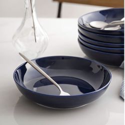  SET OF 12 PORCELAIN NAVY BLUE PASTA SALAD DINNERWARE BOWLS