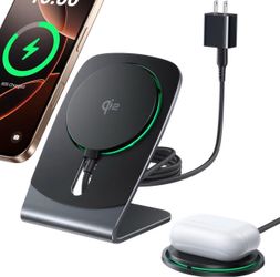 INIU 2-in-1 Detachable Wireless Charger Stand, QI2 15W Fast Charging Pad MagSafe-Compatible, Original Qi2 Certified, Cooling Fan, Smart Protection for