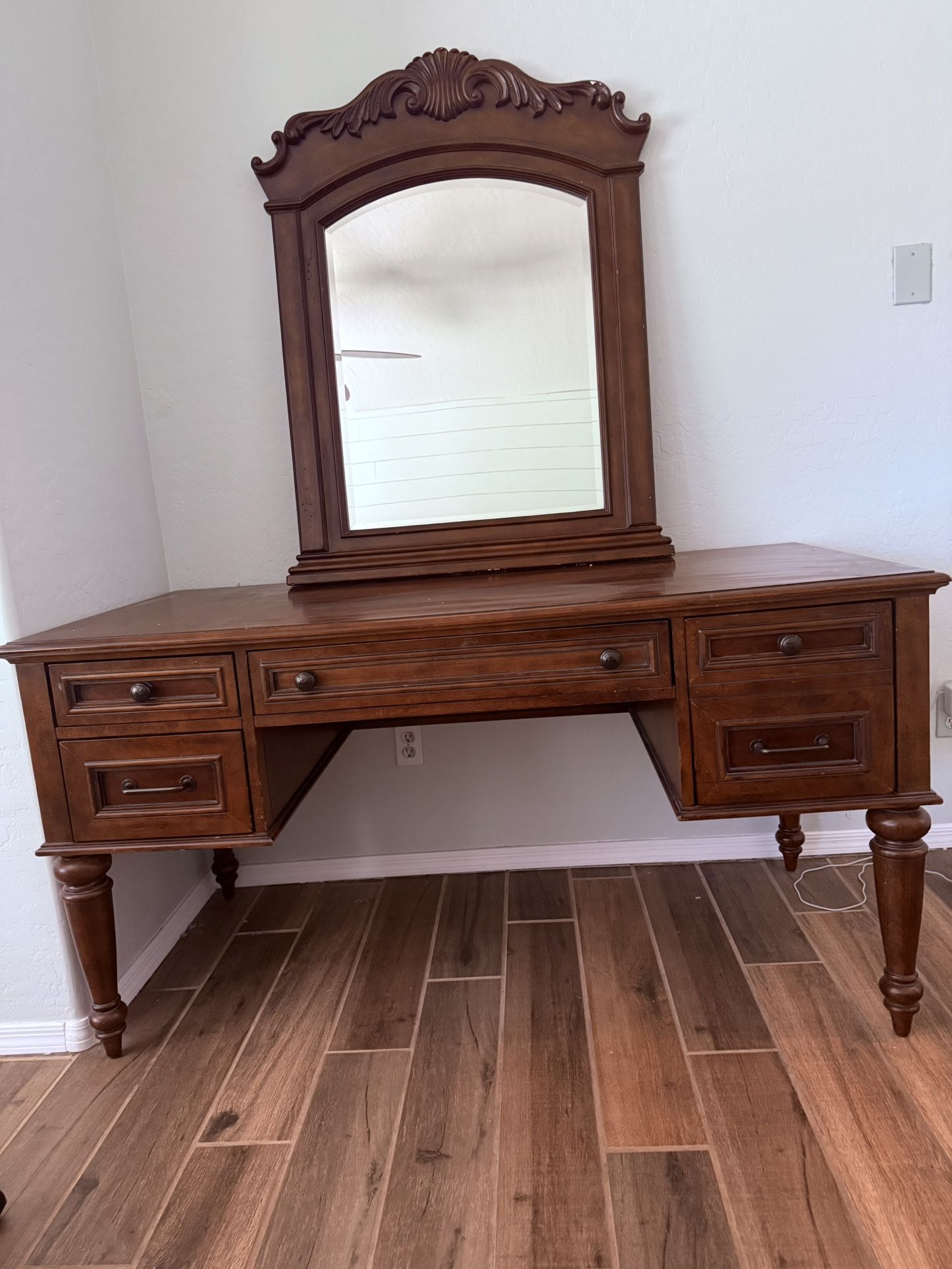 Vanity, Desk, Mirror Dark Wood